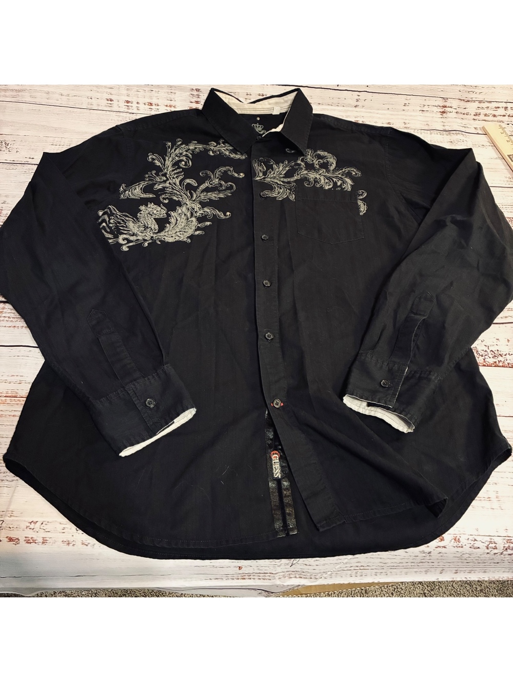Guess black long sleeve button front shirt size XL